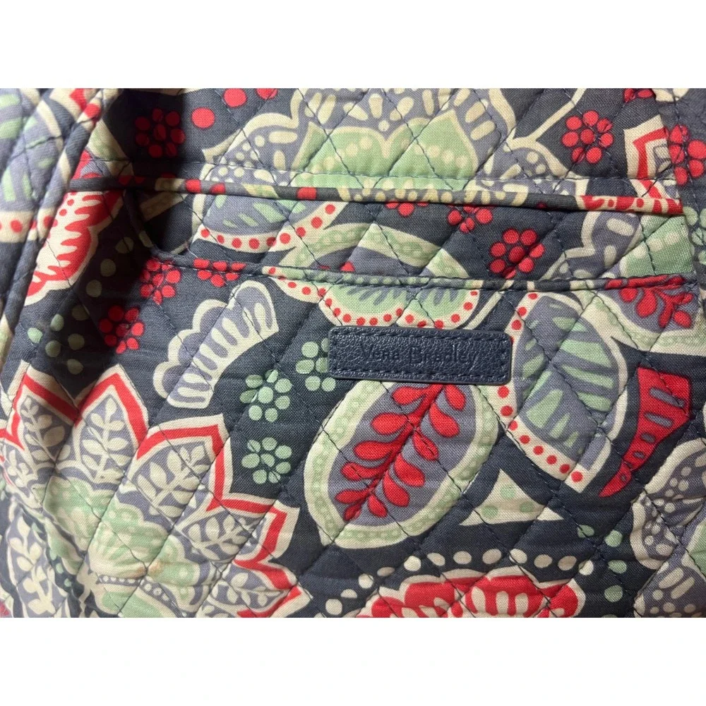 Vera Bradley Quilted Floral Tote Bag Red Green Navy Blue Shoulder Bag Large Tote
